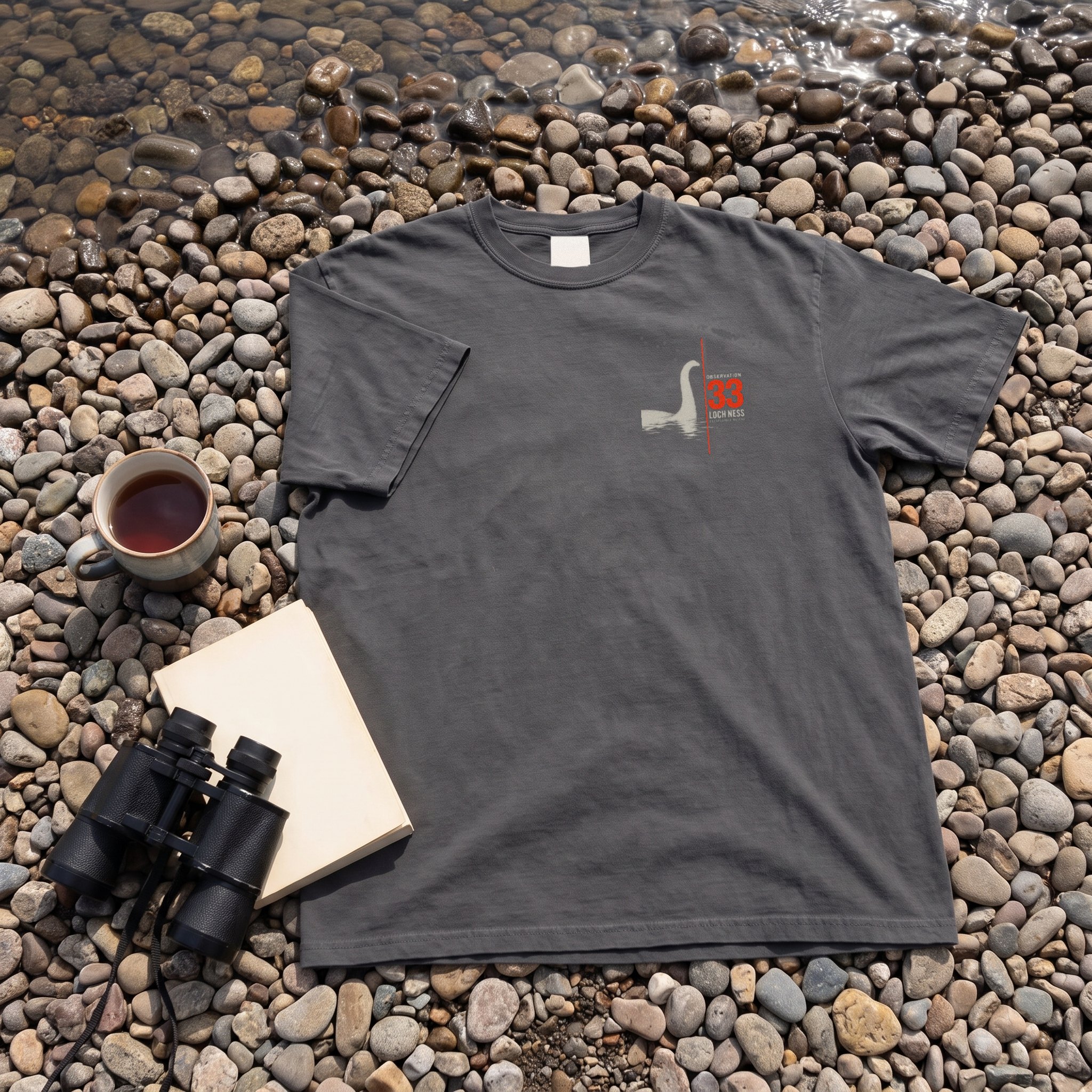 The Observation 33 tee in graphite laid flat with field kit from the Loch Ness Monster file