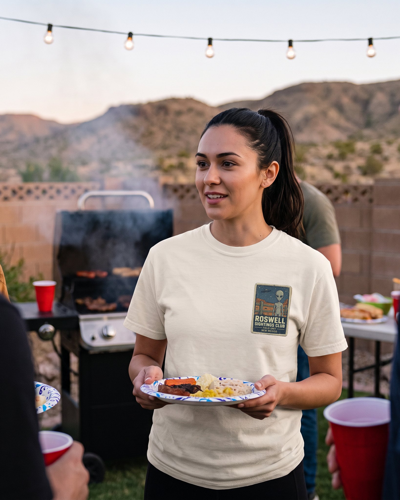 The same person wearing the Roswell Sightings Club tee in ivory